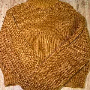 Divided Yellow and Orange Cowl Neck Sweater